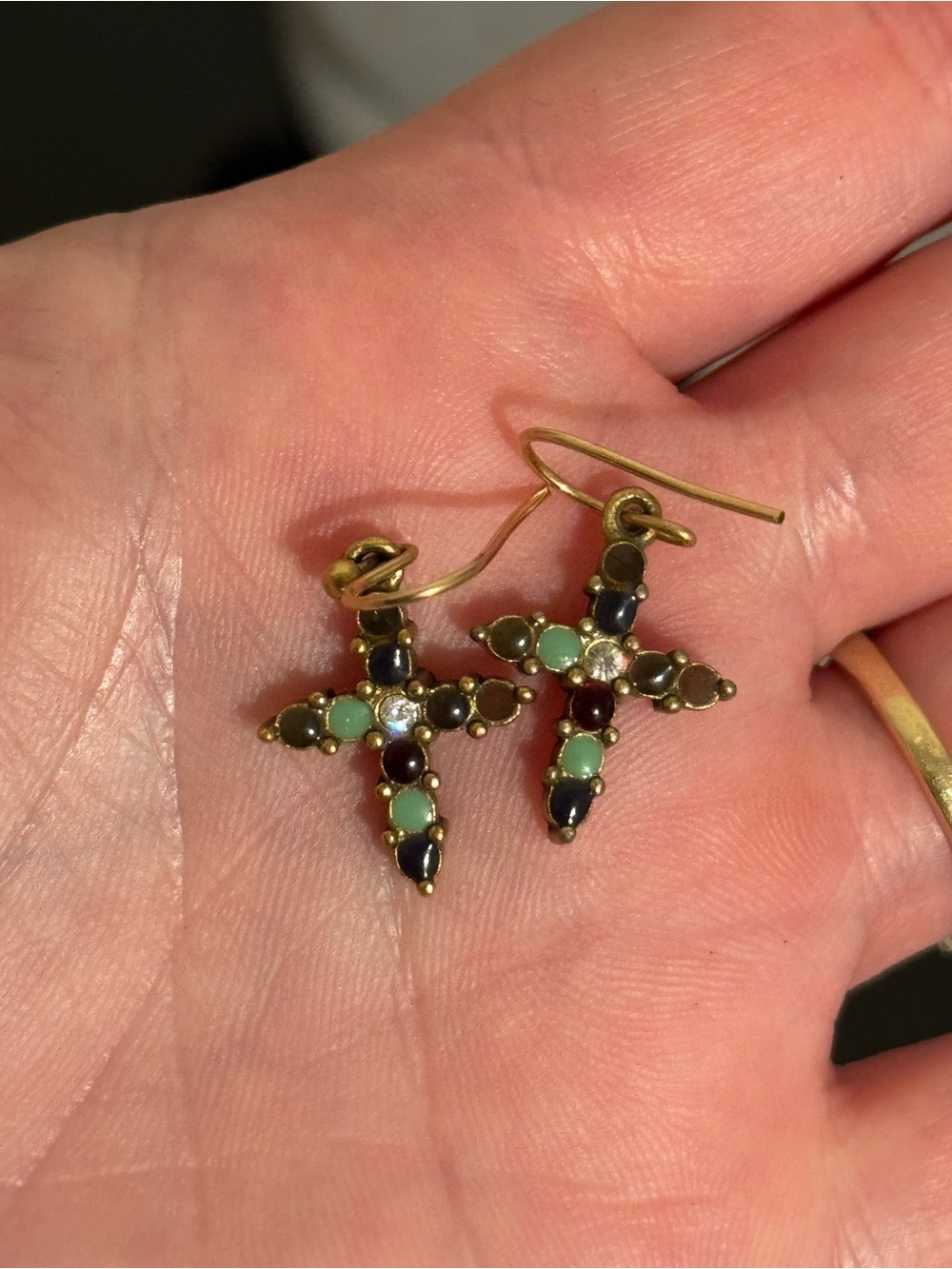 Ann Klein Maltese Cross Earrings Multi Colored & Clear Rhinestones Pierced